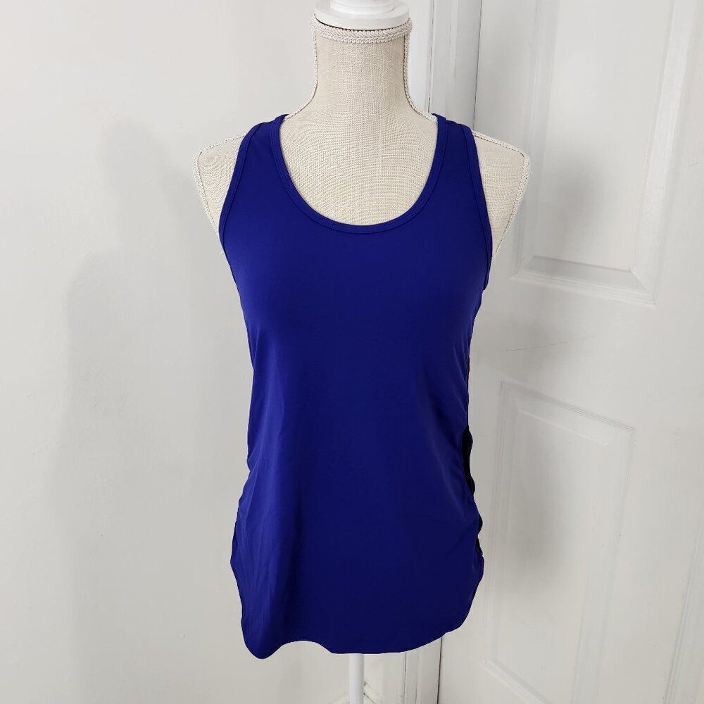 Fabletics Tank Top Womens S Purple Racerback Ruched Mesh Sides Workout Gym Run